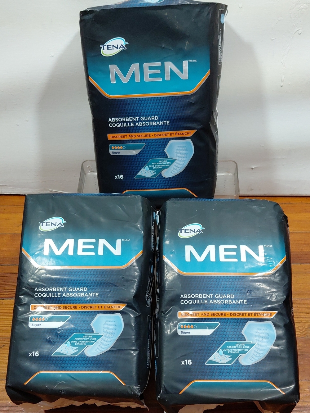 3 Pks Tena MEN Super Absorbent Guard Pads 16 Count Each